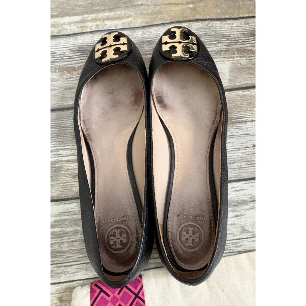Tory Burch CLAIRE BALLET FLAT Size 10 TUMBLED LEATHER Black